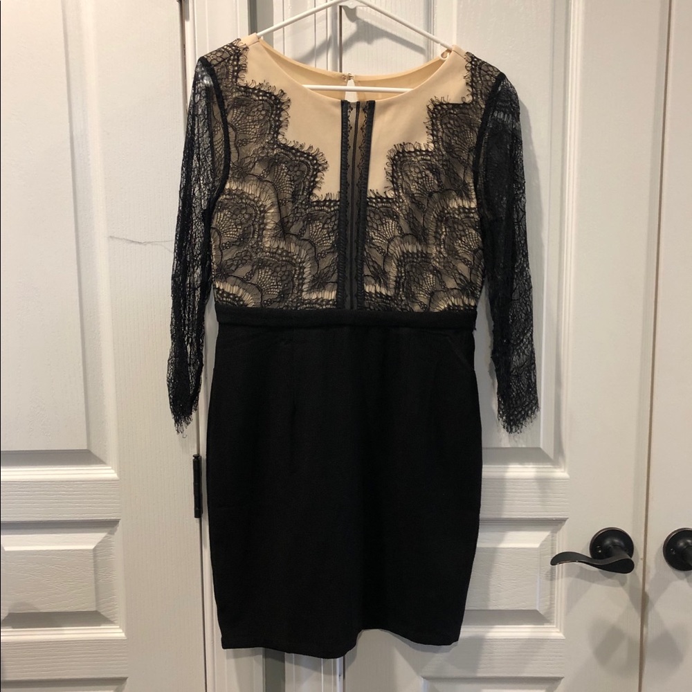 Black Lace  Dress with tan nude color